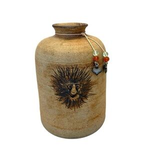 Ugly Face Stoneware Crock Jug Vase